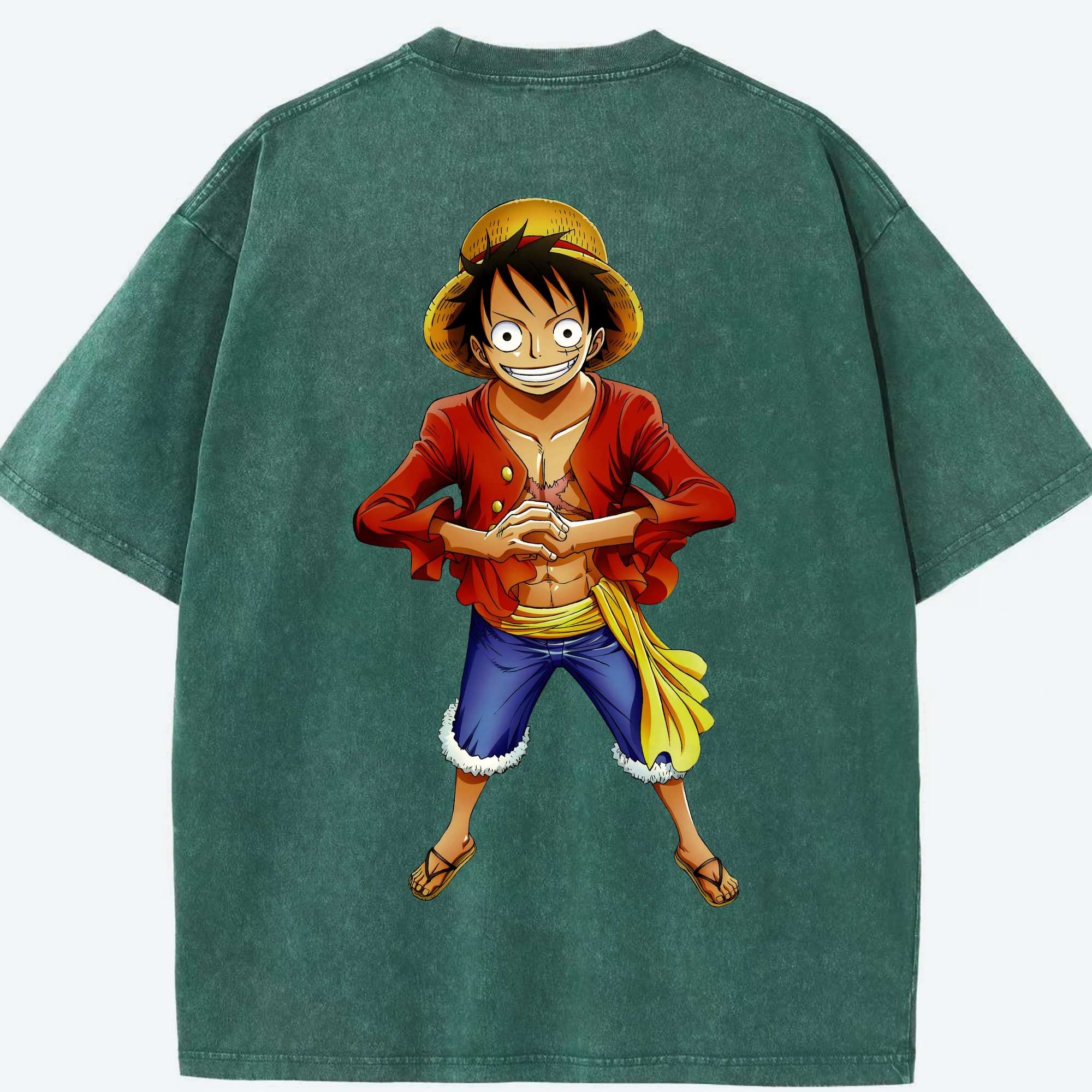 ワンピース モンキー・D・ルフィ ONE PIECE Monkey D. Luffy 綿100% ヴィンテージ風 半袖Tシャツ（背面プリント）